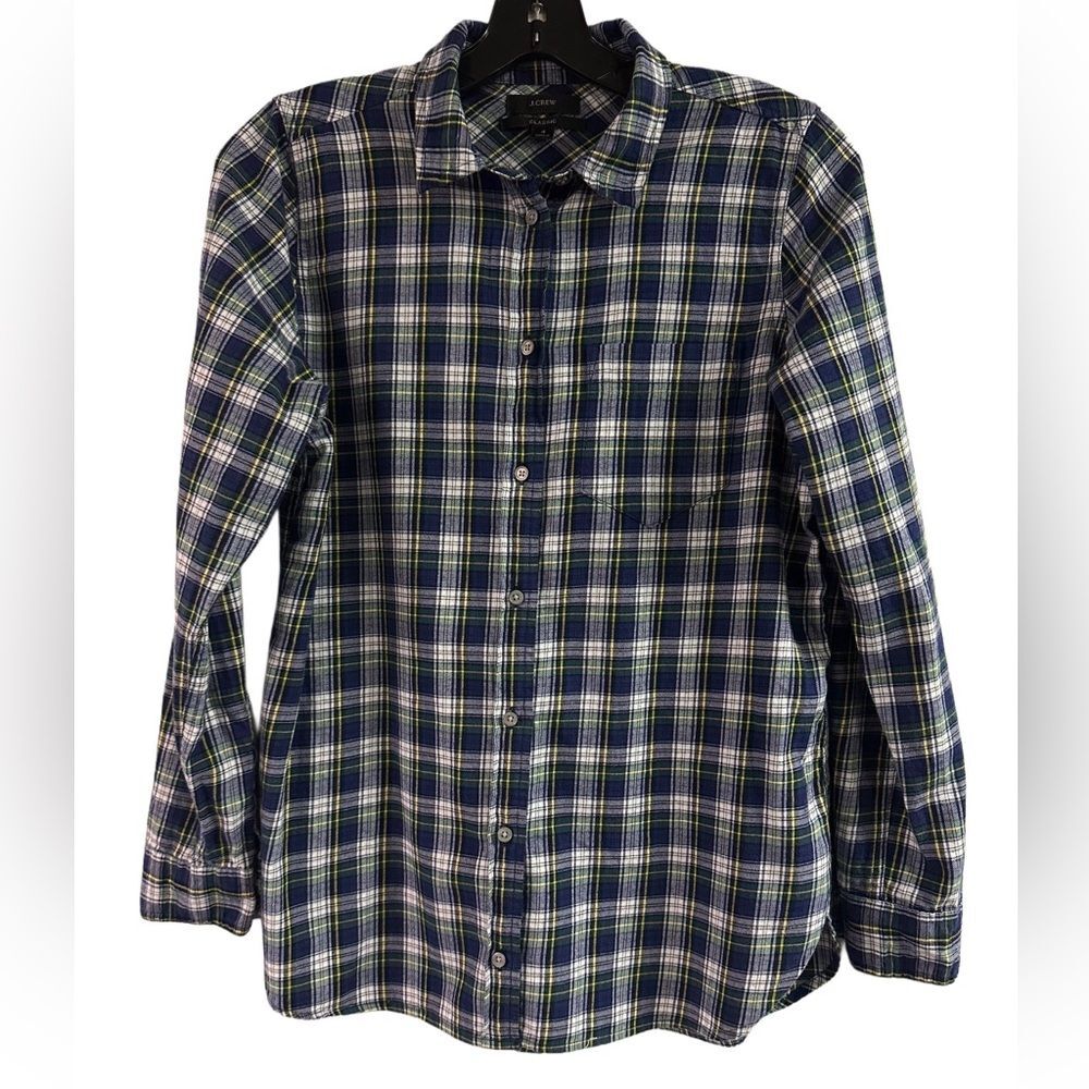 J Crew Classic Blue Plaid Flannel Button Down Size 4